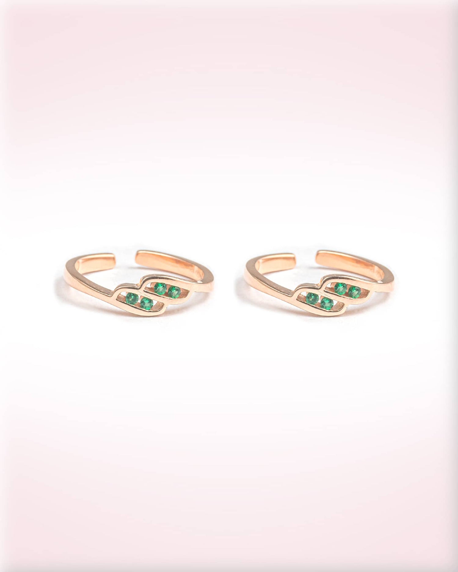 Rose Gold Plated 92.5 Sterling Silver Toe Rings with Green Stones | Modern Wave Bichhiya