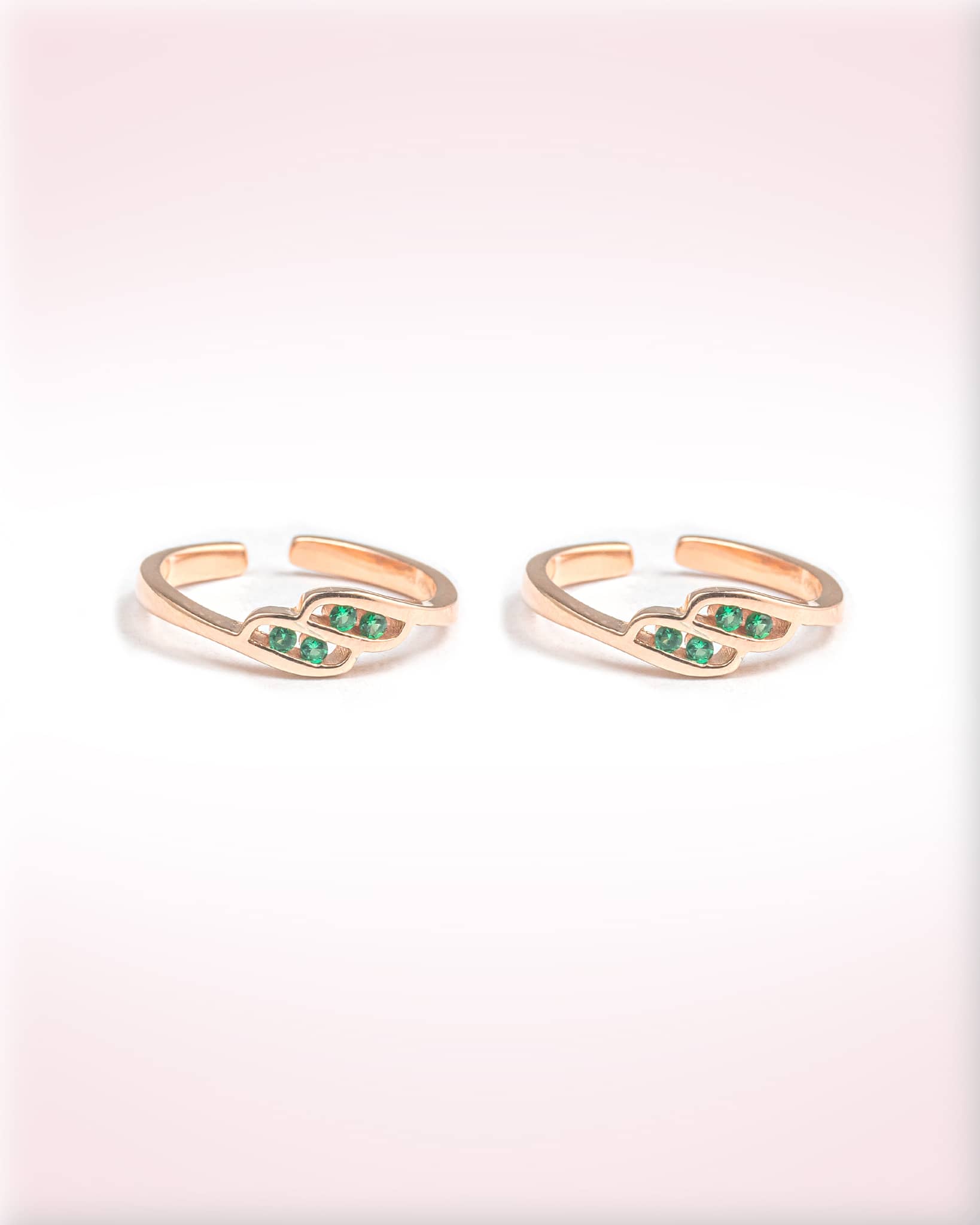 Rose Gold Plated 92.5 Sterling Silver Toe Rings with Green Stones | Modern Wave Bichhiya