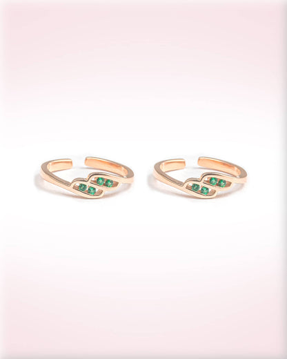 Rose Gold Plated 92.5 Sterling Silver Toe Rings with Green Stones | Modern Wave Bichhiya