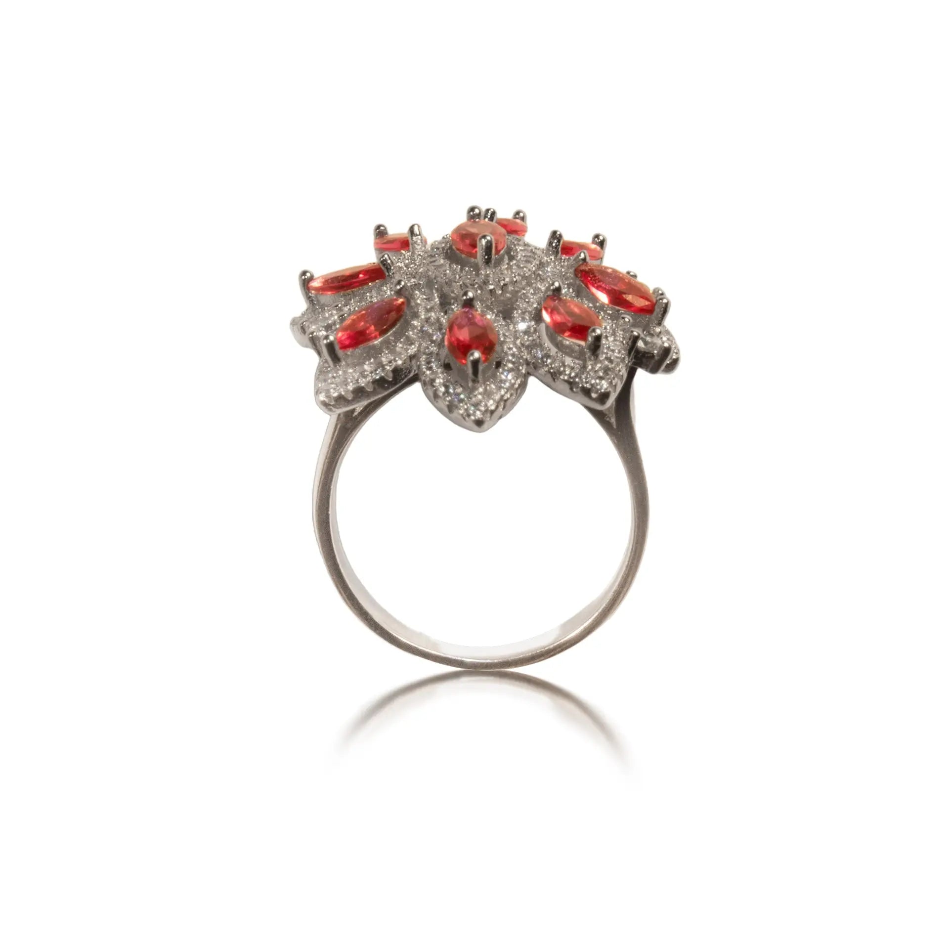 Red Floral Cocktail Ring Hardik Jewels
