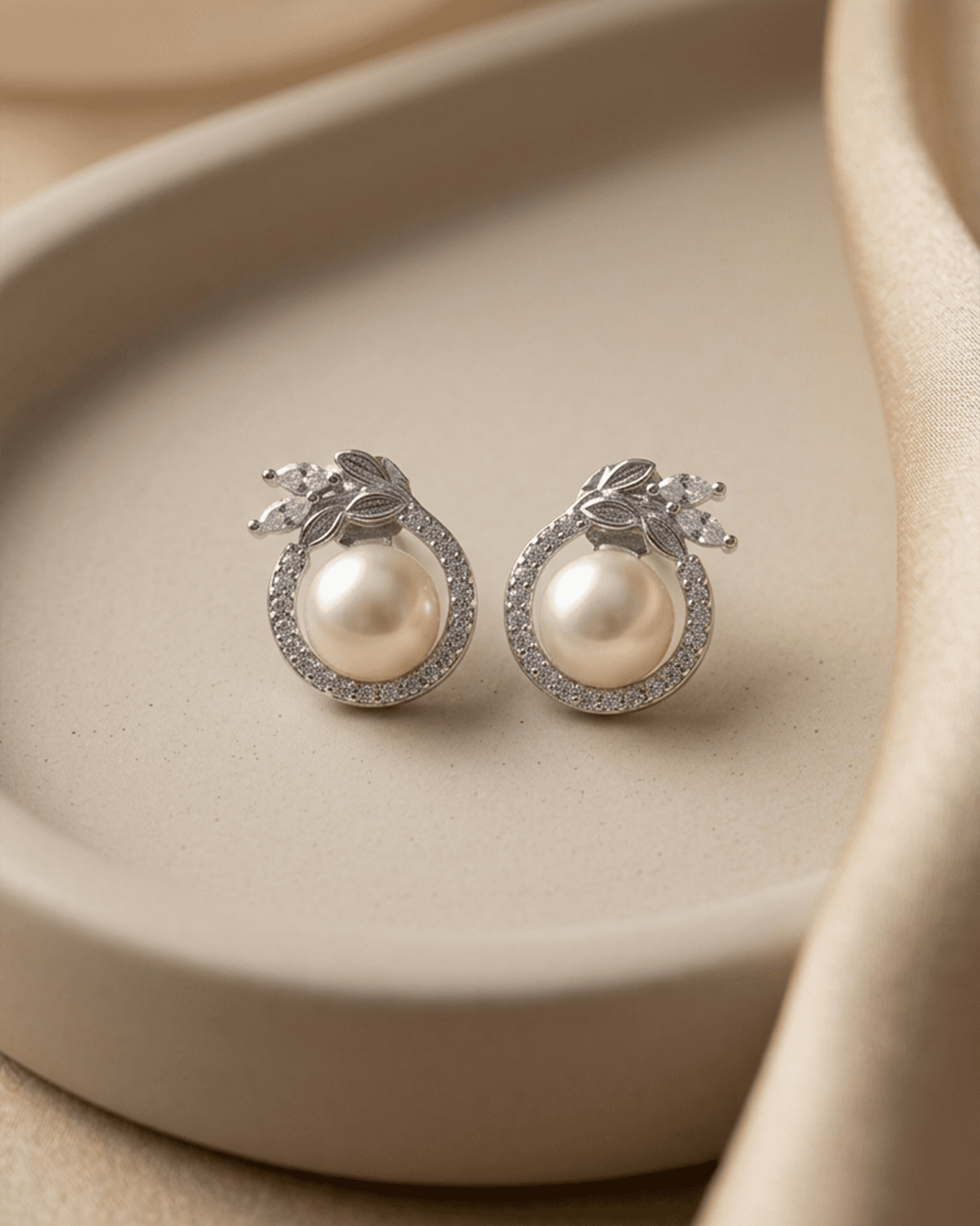 92.5 Sterling Silver Pearl Pendant Set | CZ Leaf Motif Tops (Chain Not Included)