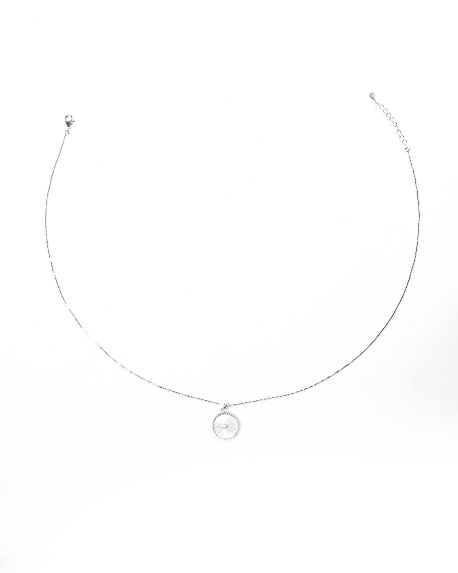 92.5 Sterling Silver White Sunburst Round Pendant Necklace | Minimalist Circle Charm