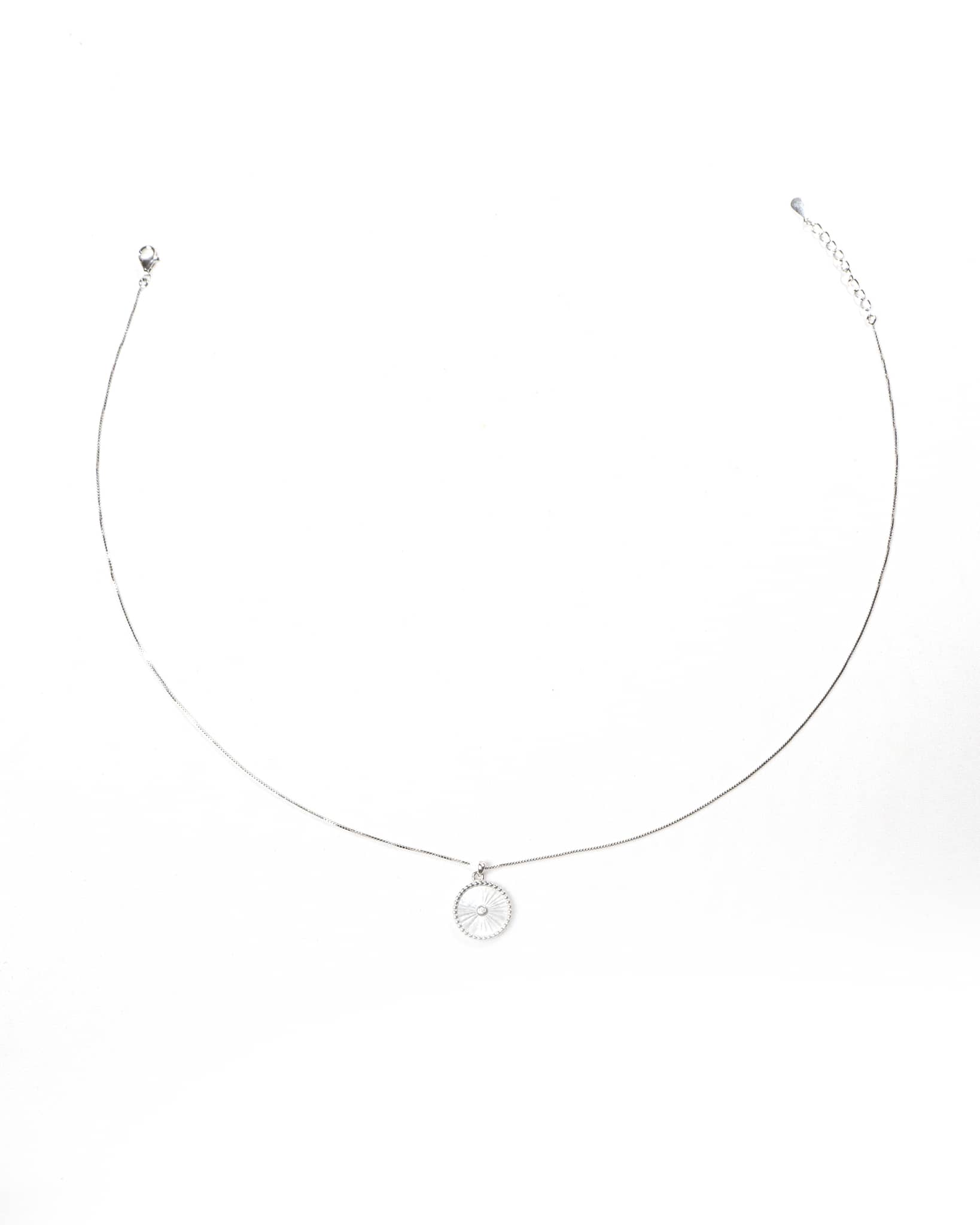 92.5 Sterling Silver White Sunburst Round Pendant Necklace | Minimalist Circle Charm