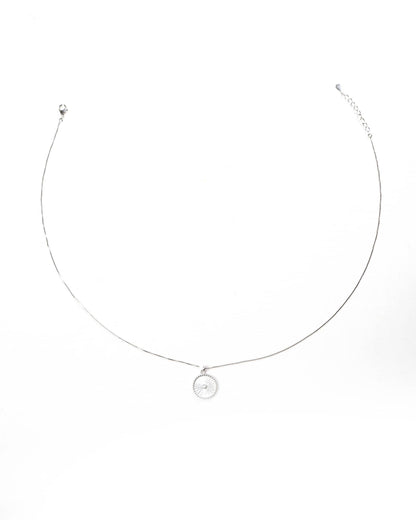 92.5 Sterling Silver White Sunburst Round Pendant Necklace | Minimalist Circle Charm