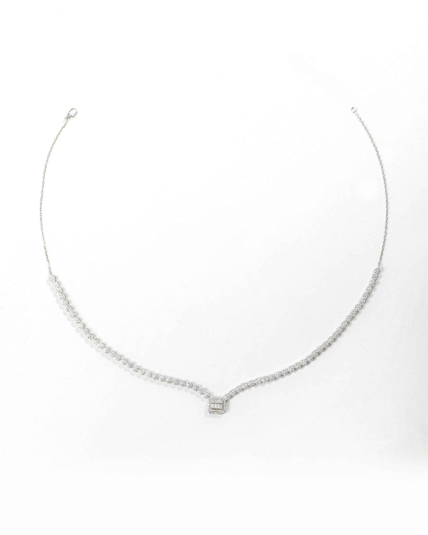 92.5 Sterling Silver Emerald-Cut CZ Tennis Necklace &amp; Earring Set | Bridal Diamond Look