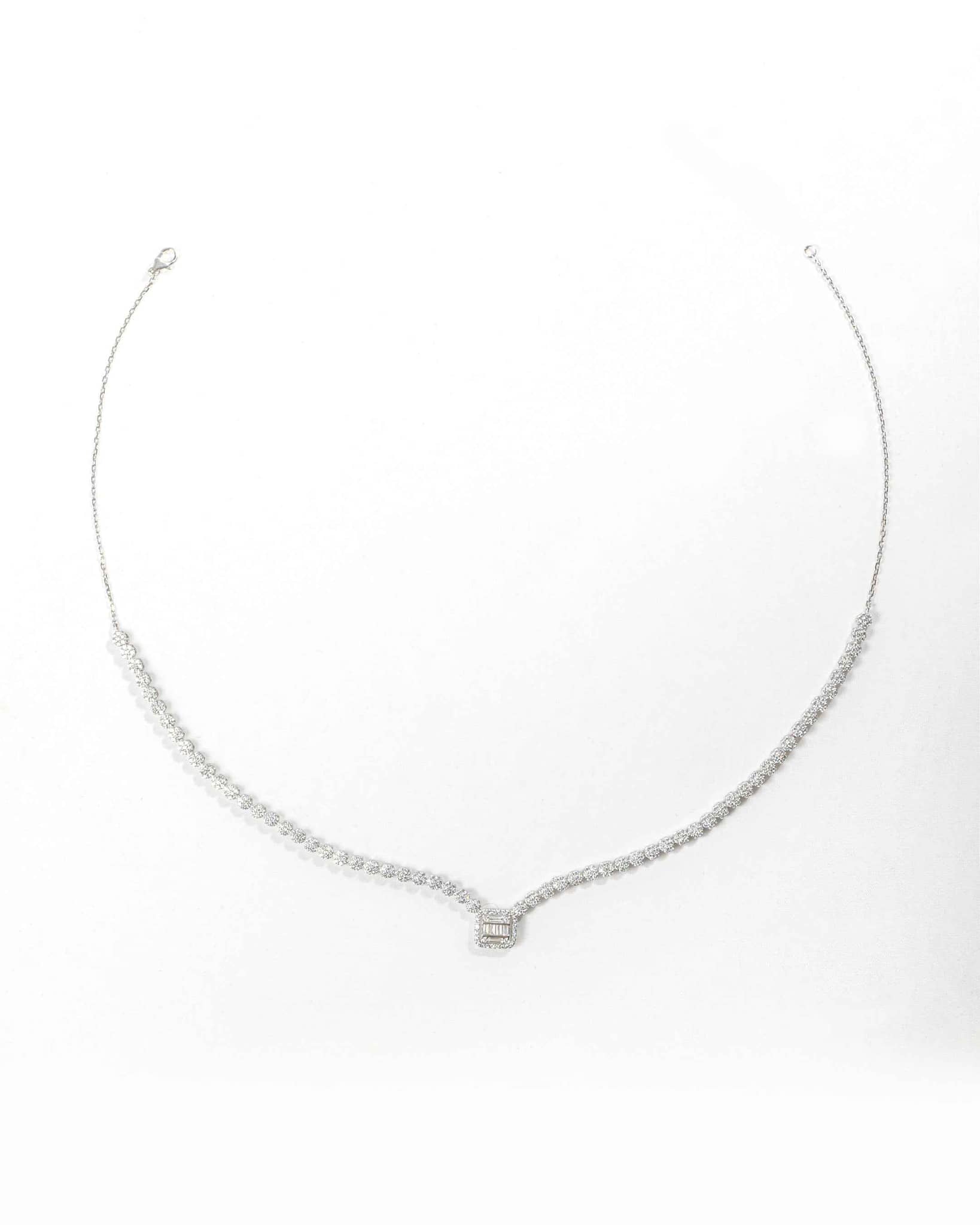 92.5 Sterling Silver Emerald-Cut CZ Tennis Necklace & Earring Set | Bridal Diamond Look