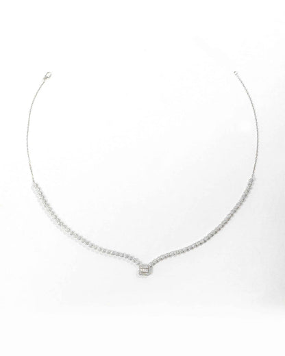 92.5 Sterling Silver Emerald-Cut CZ Tennis Necklace &amp; Earring Set | Bridal Diamond Look