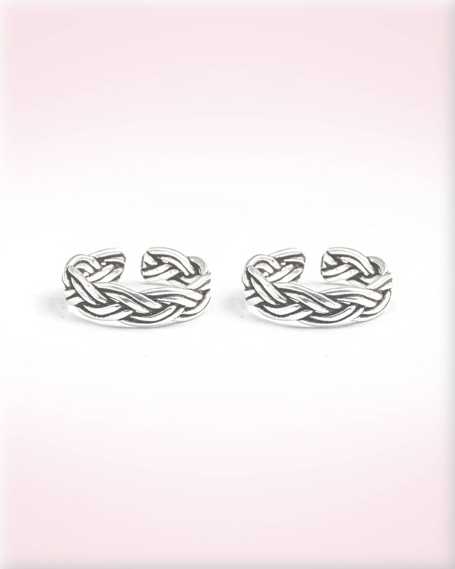 92.5 Sterling Silver Oxidized Celtic Interlocking Toe Rings | Woven Rope Band Bichhiya