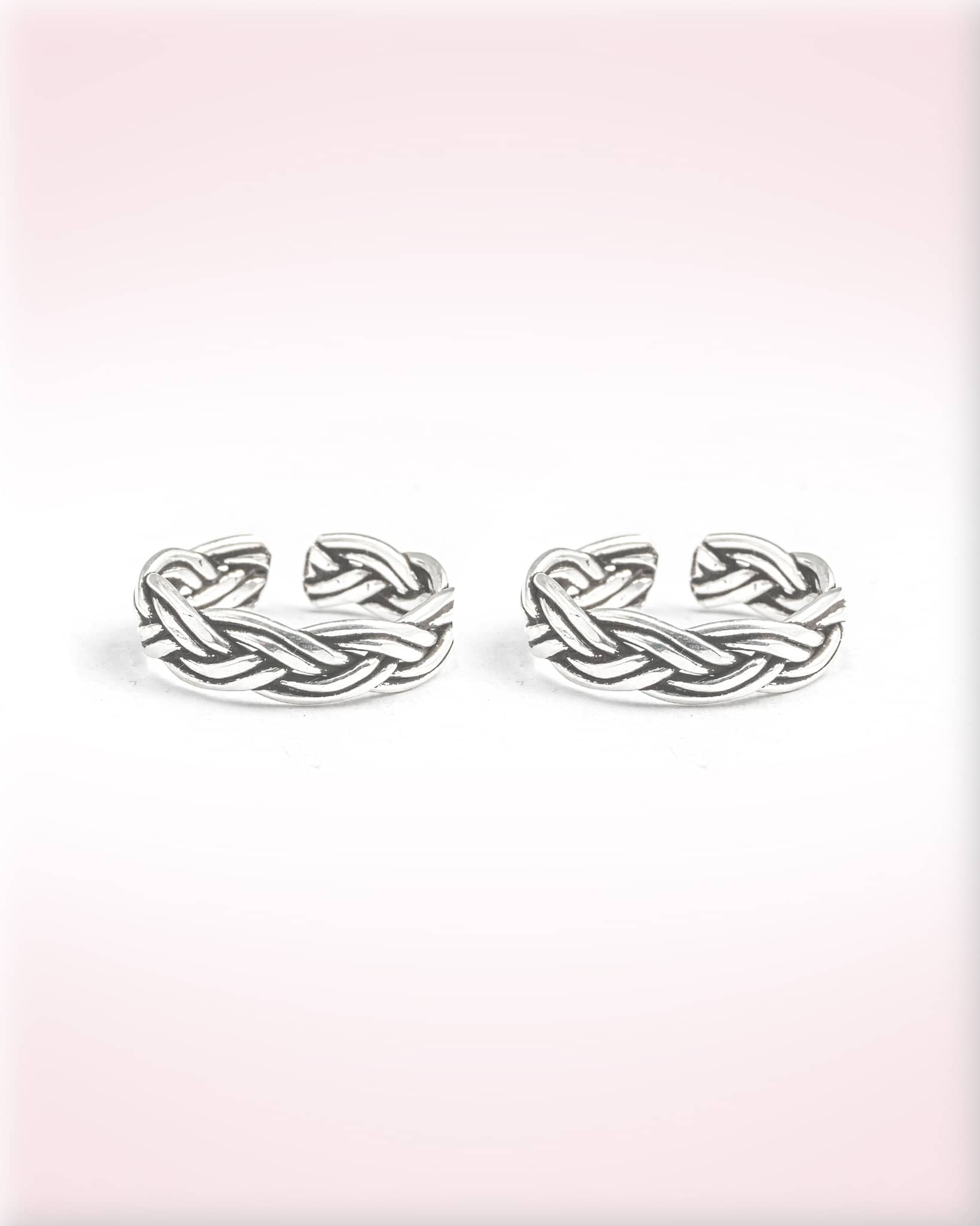 92.5 Sterling Silver Oxidized Celtic Interlocking Toe Rings | Woven Rope Band Bichhiya