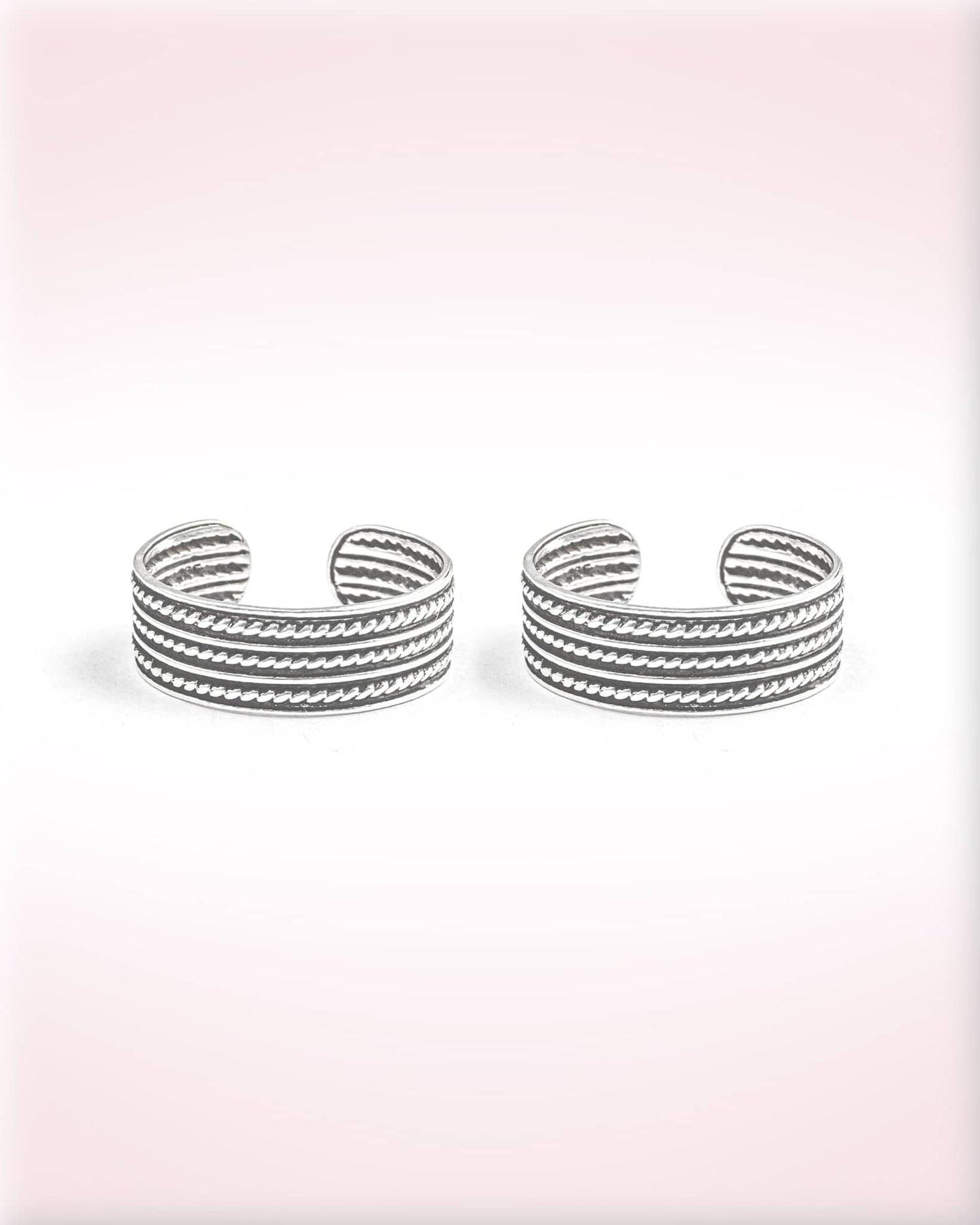 92.5 Sterling Silver Oxidized Triple Rope Band Toe Rings | Multi-Row Twisted Bichhiya