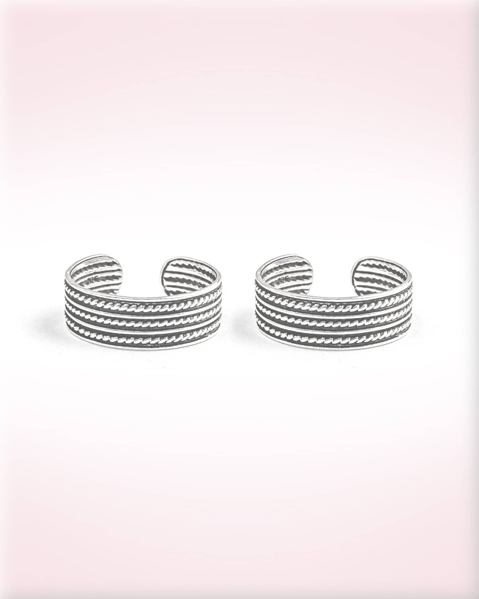 92.5 Sterling Silver Oxidized Triple Rope Band Toe Rings | Multi-Row Twisted Bichhiya