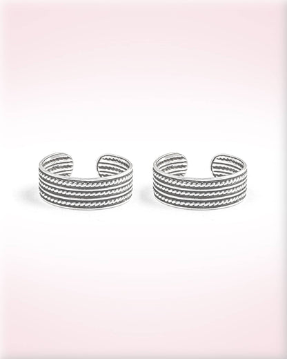 92.5 Sterling Silver Oxidized Triple Rope Band Toe Rings | Multi-Row Twisted Bichhiya