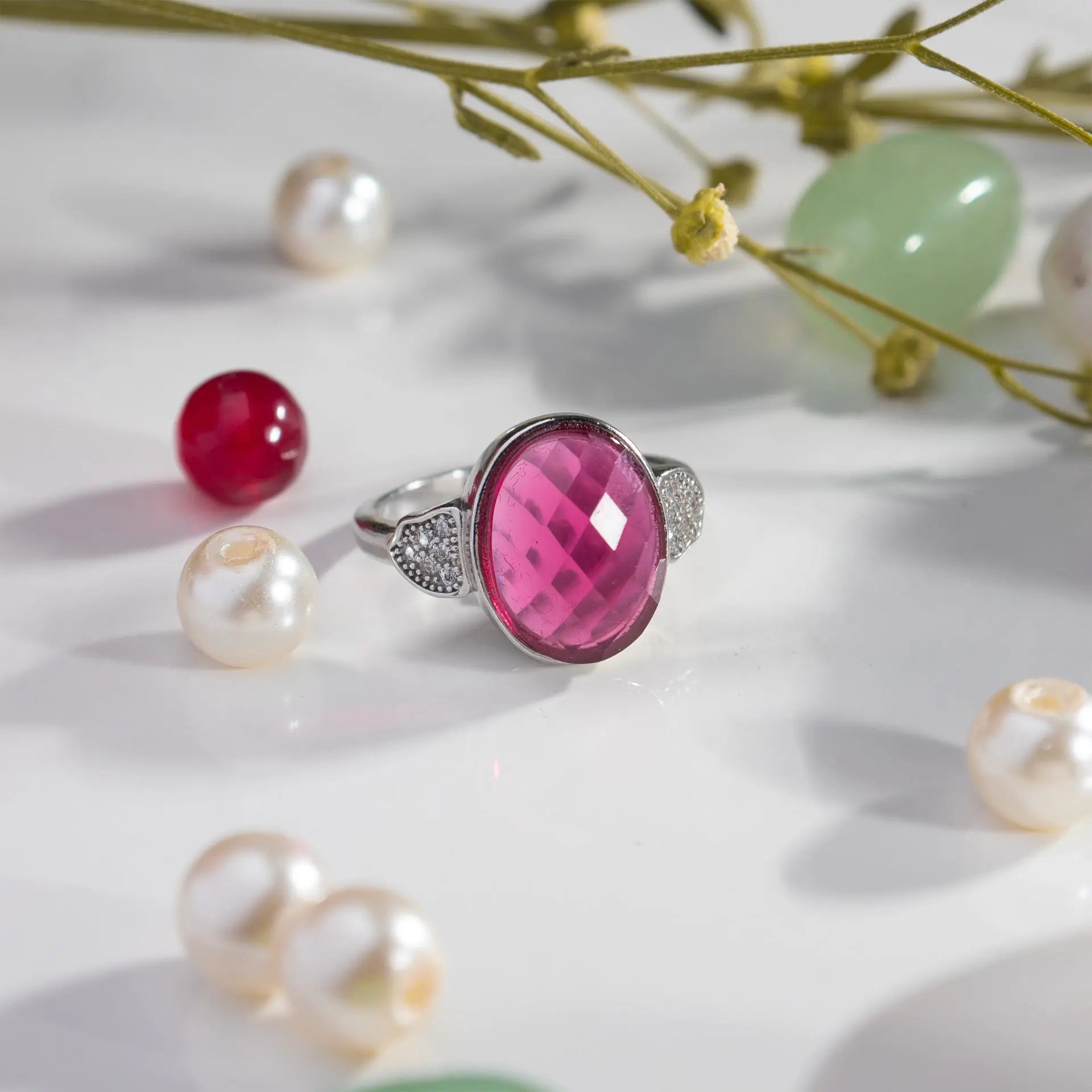 Pink Tourmaline Oval Ring In Silver Hardik Jewels | Luxury Gold & 92.5 Silver Jewelry for Every Occasion