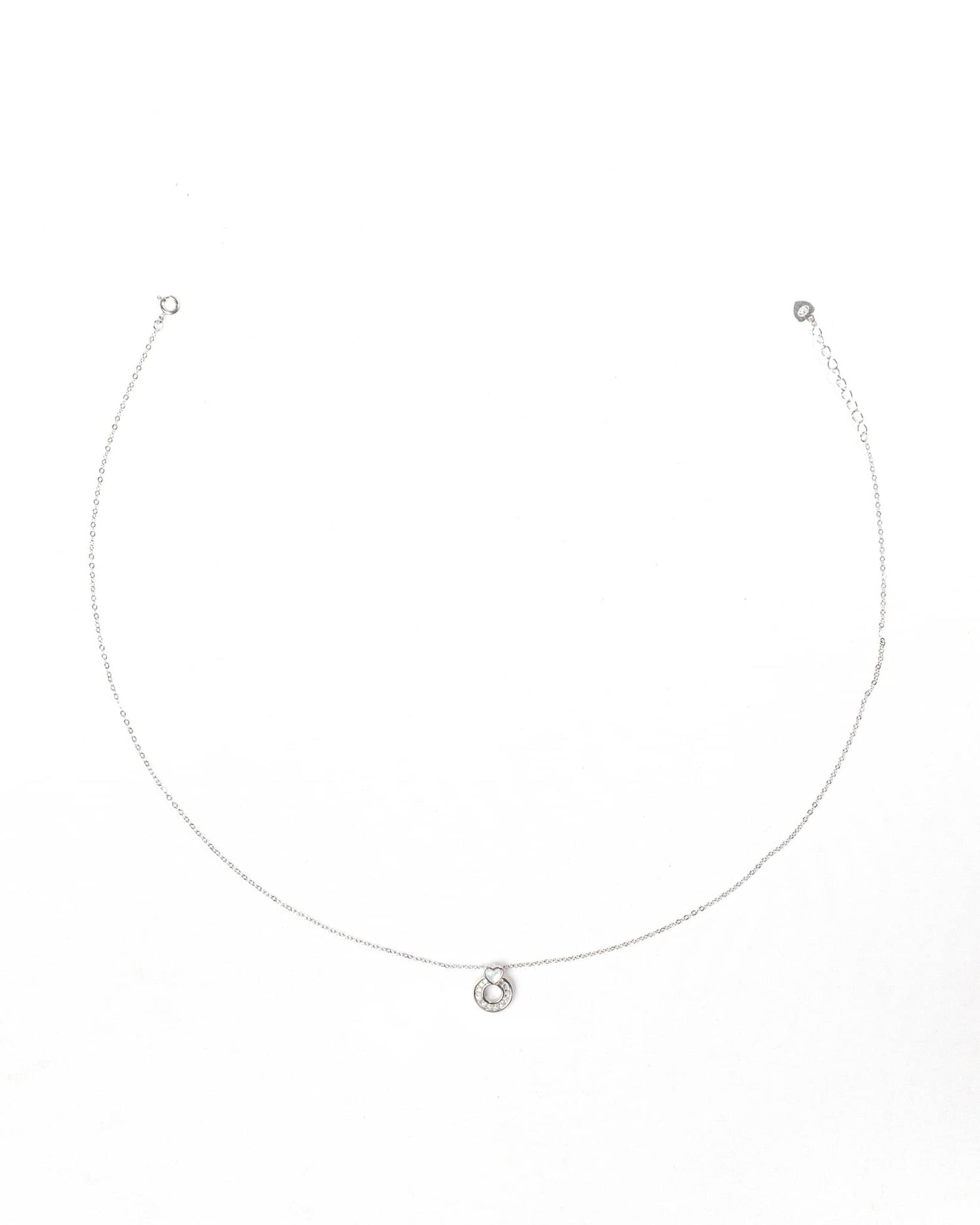 92.5 Sterling Silver Heart &amp; Circle Pendant Necklace | CZ Diamond Love Charm