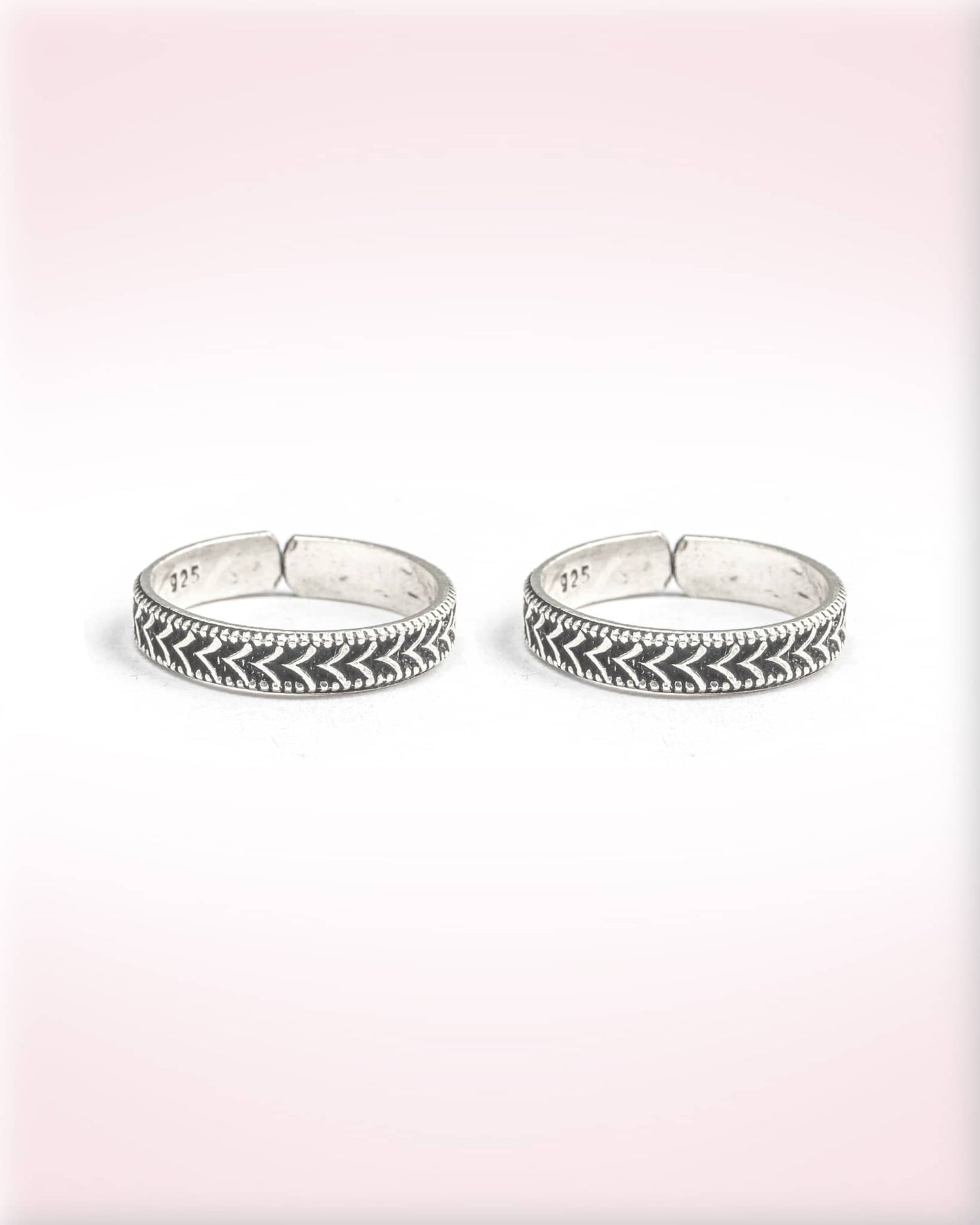 92.5 Sterling Silver Oxidized Braided Rope Band Toe Rings | Antique Woven Bichhiya