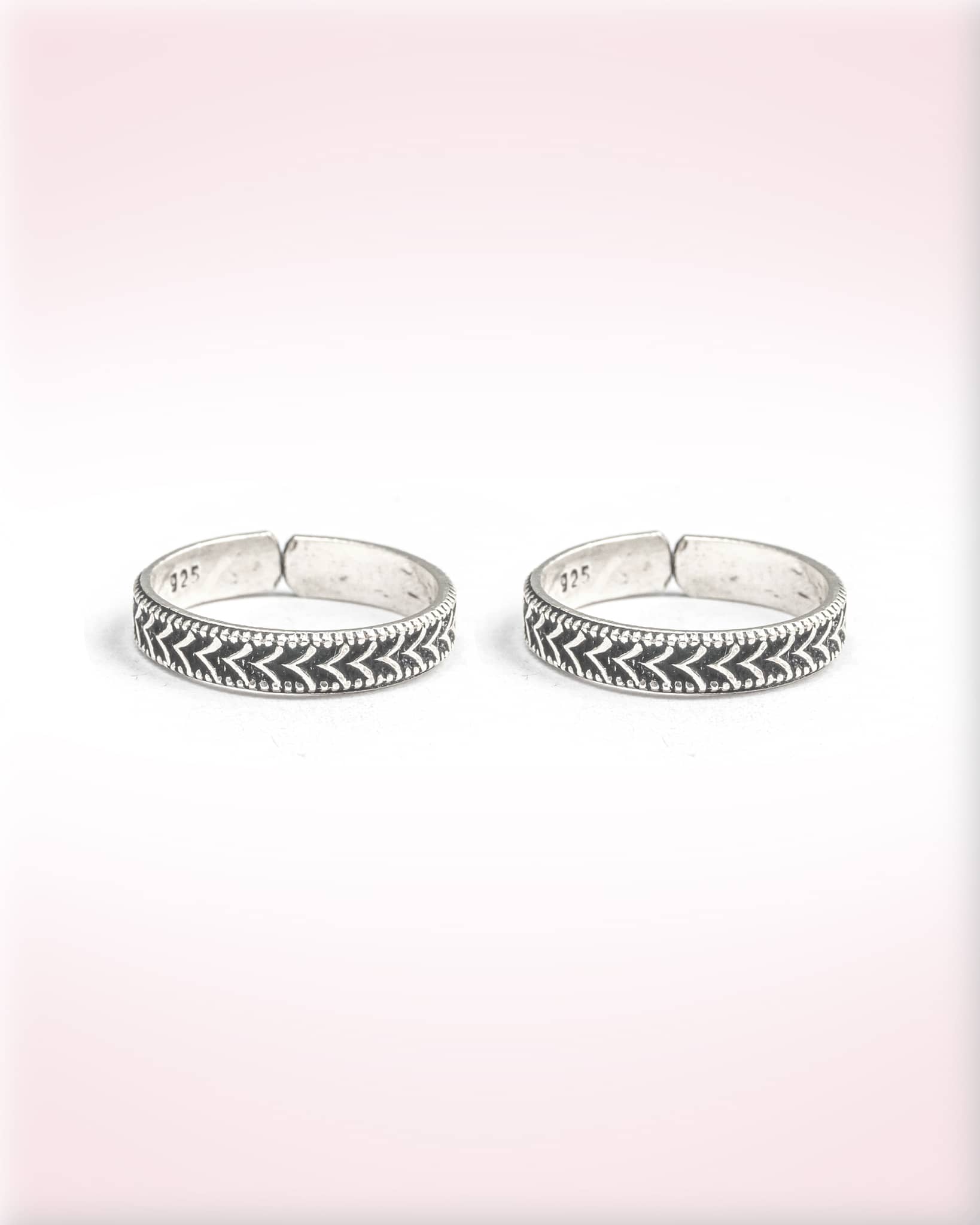 92.5 Sterling Silver Oxidized Braided Rope Band Toe Rings | Antique Woven Bichhiya