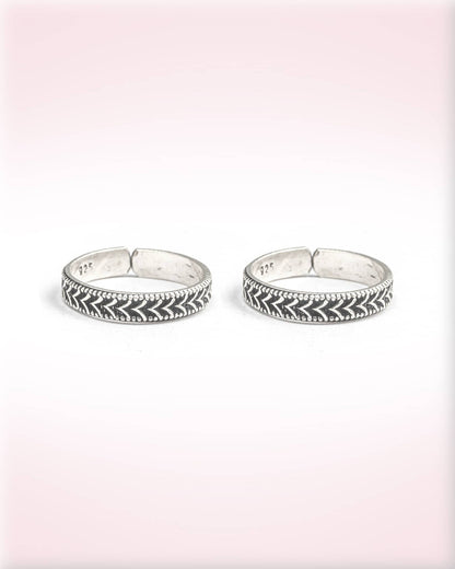 92.5 Sterling Silver Oxidized Braided Rope Band Toe Rings | Antique Woven Bichhiya