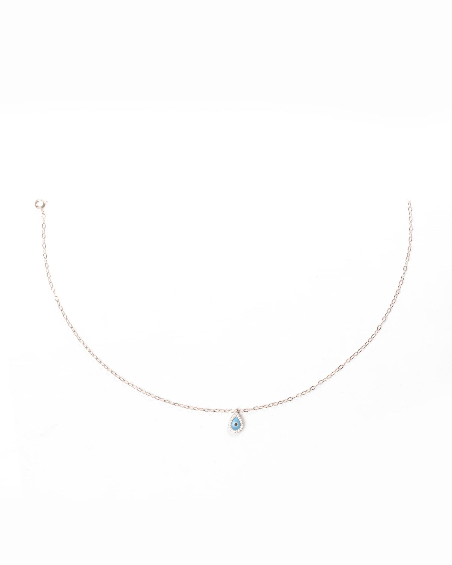 92.5 Sterling Silver Rose Gold Teardrop Evil Eye Necklace | CZ Halo Nazar Pendantv