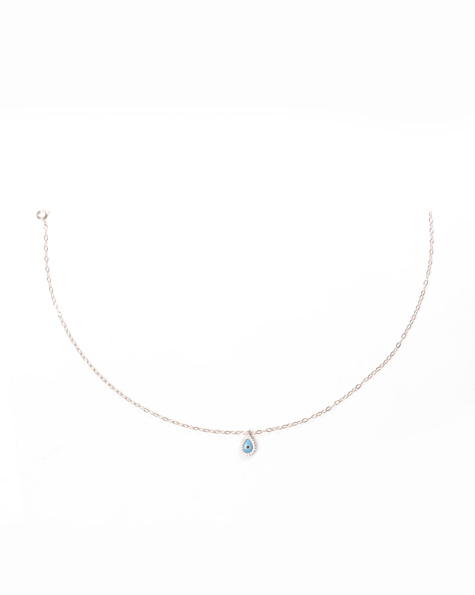 92.5 Sterling Silver Rose Gold Teardrop Evil Eye Necklace | CZ Halo Nazar Pendantv