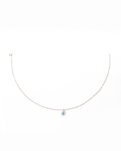 92.5 Sterling Silver Rose Gold Teardrop Evil Eye Necklace | CZ Halo Nazar Pendantv