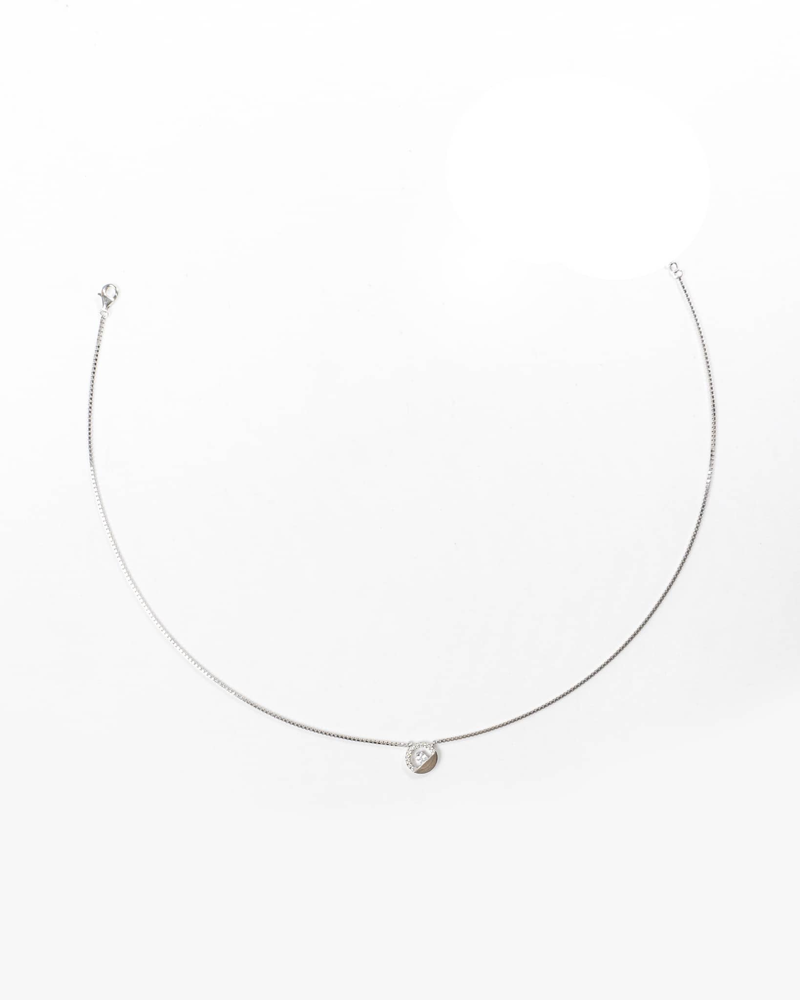 92.5 Sterling Silver Geometric Split Circle Pendant Necklace | Modern CZ Solitaire Charm