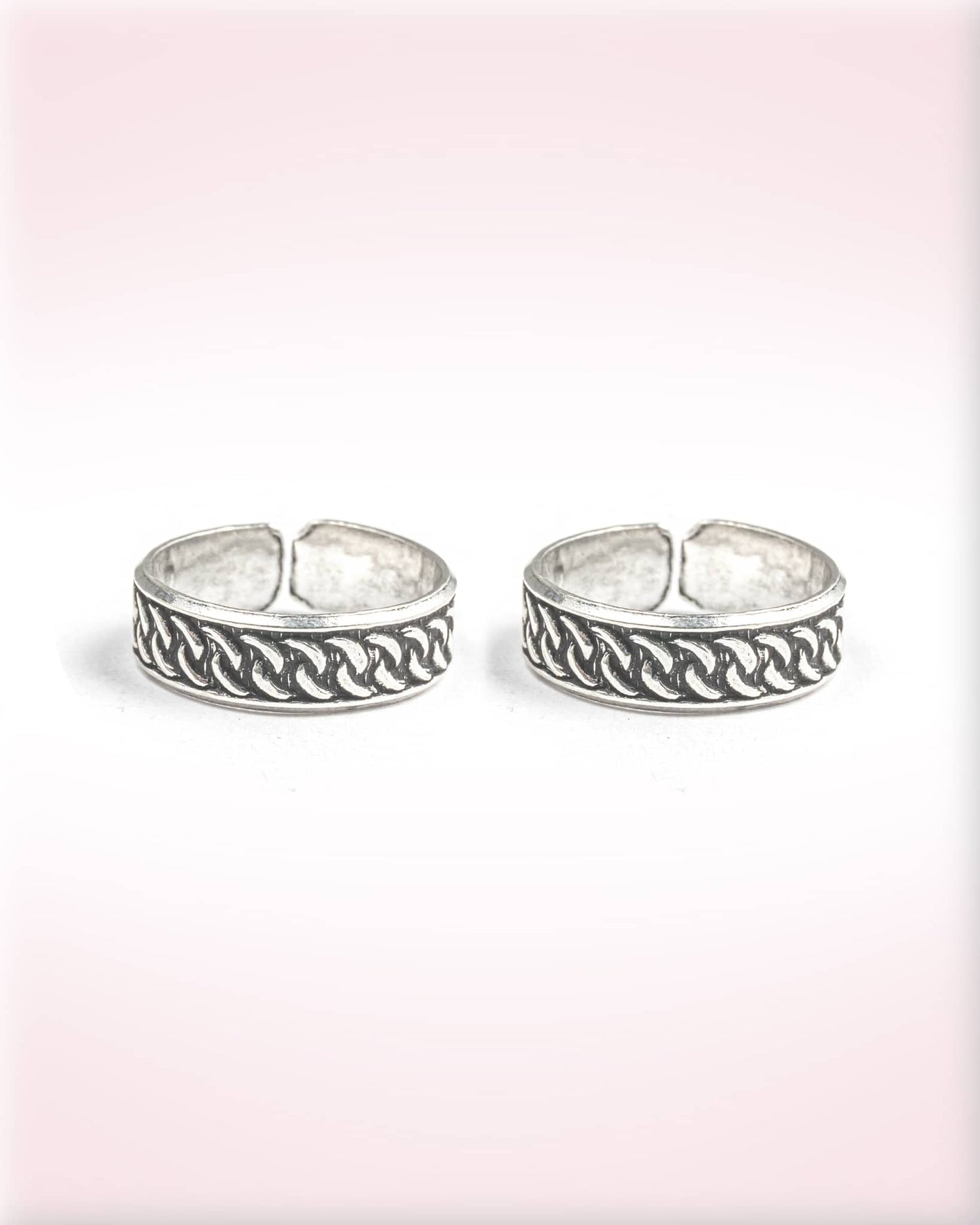 92.5 Sterling Silver Oxidized Celtic Interlocking Toe Rings | Woven Chain Band Bichhiya