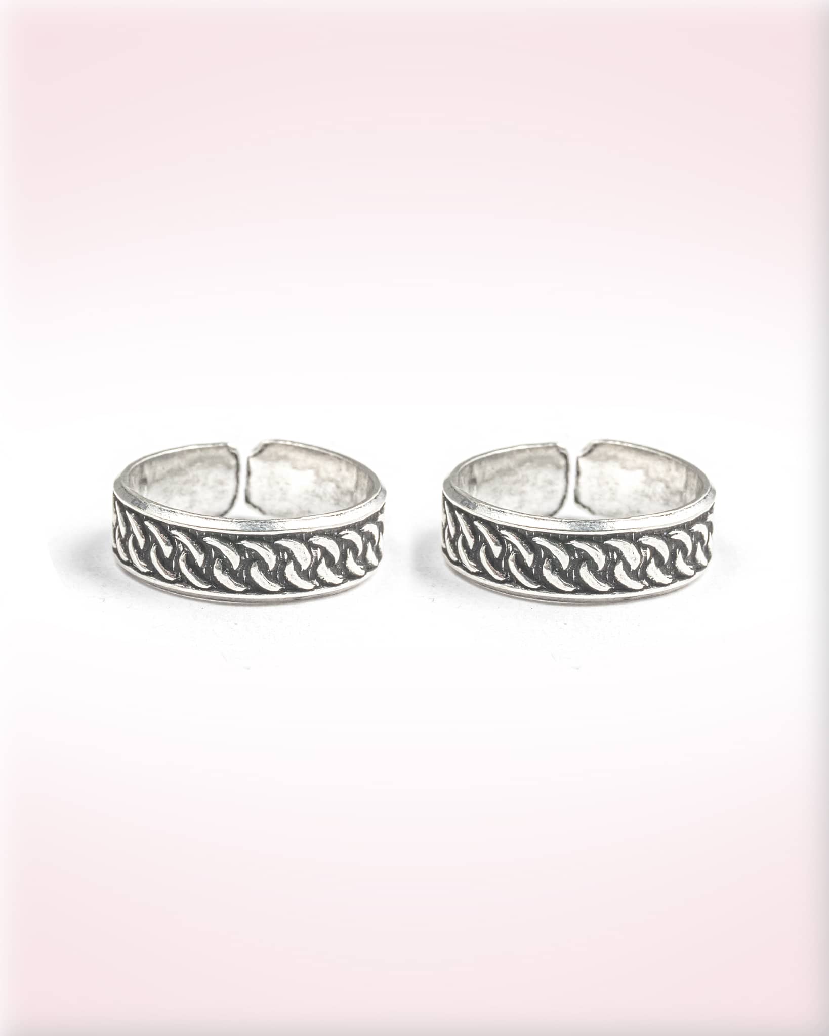 92.5 Sterling Silver Oxidized Celtic Interlocking Toe Rings | Woven Chain Band Bichhiya