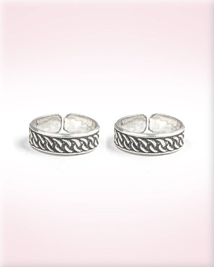 92.5 Sterling Silver Oxidized Celtic Interlocking Toe Rings | Woven Chain Band Bichhiya