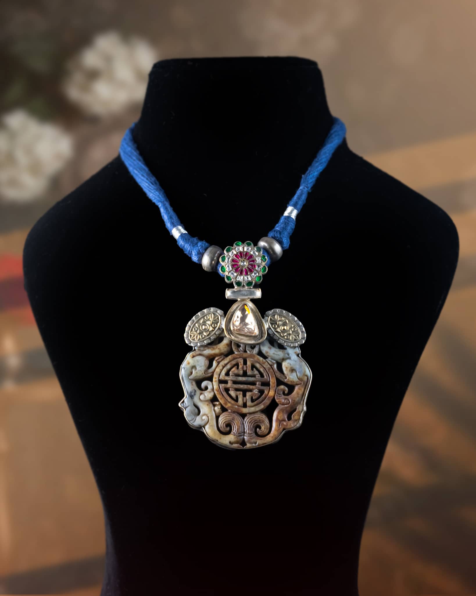 92.5 Sterling Silver Lapis Lazuli Hasli Necklace | Modern Blue Gemstone Collar