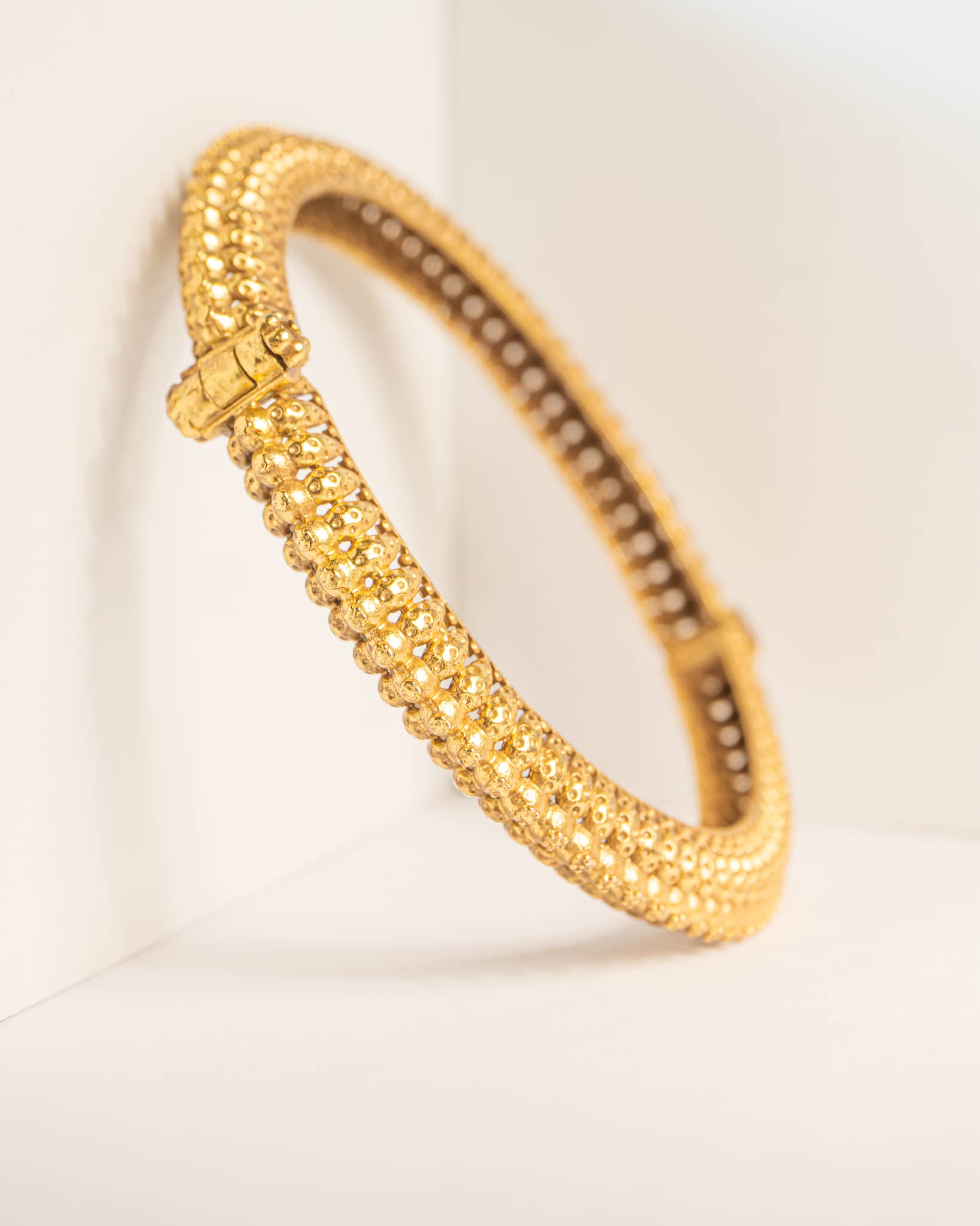 Premium 925 Silver Gold Plated Gokhru Style Kada (Single Piece) | Traditional Antique Bangle