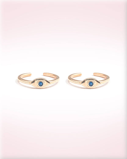 Gold Plated 92.5 Sterling Silver Evil Eye Toe Rings | Blue Stone Protection Bichhiya