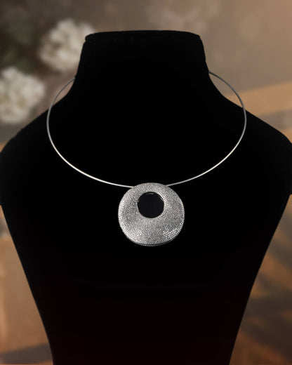92.5 Sterling Silver American Diamond Pave Disc Hasli Necklace | Modern Crystal Collar