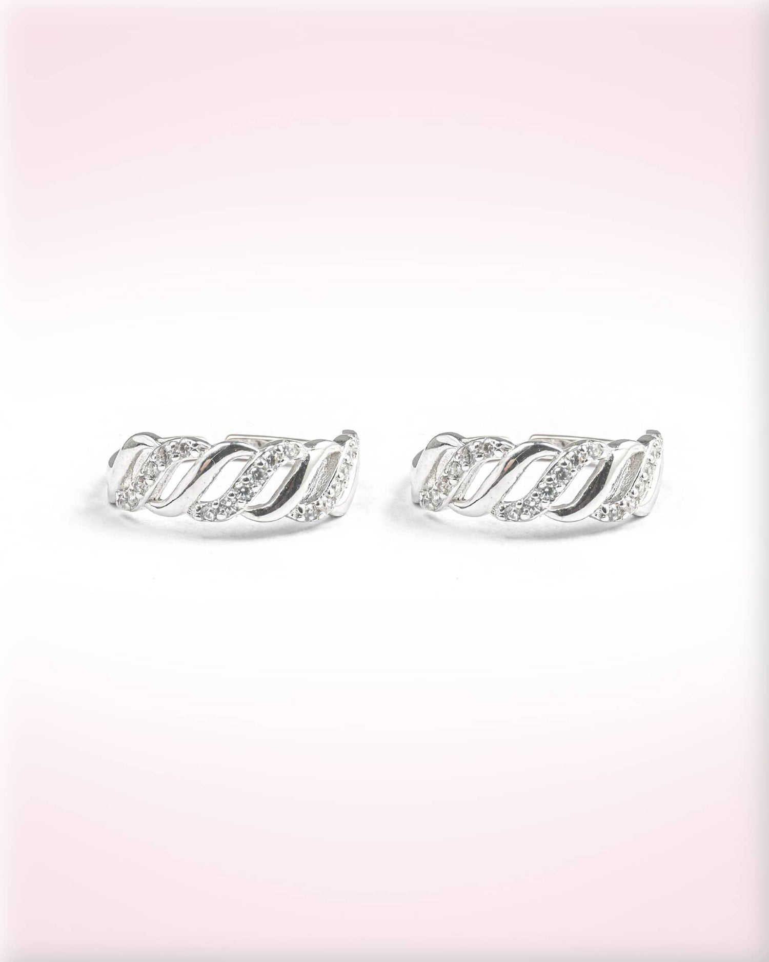 92.5 Sterling Silver White Stone Twisted Wave Toe Rings | Diamond Look Band Bichhiya