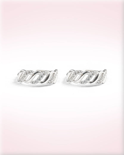 92.5 Sterling Silver White Stone Twisted Wave Toe Rings | Diamond Look Band Bichhiya