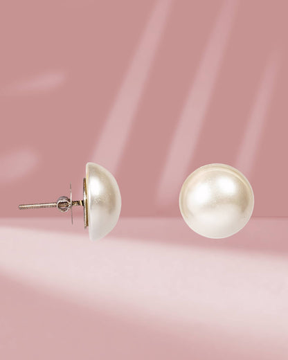 925 Sterling Silver Oversized Button Pearl Stud Earrings | Classic Mabe Pearl Tops