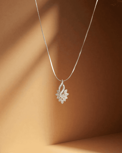 925 Sterling Silver Cascading Leaf Pendant Set with Baguette CZ | Floral Spray Design (Chain Not Included)