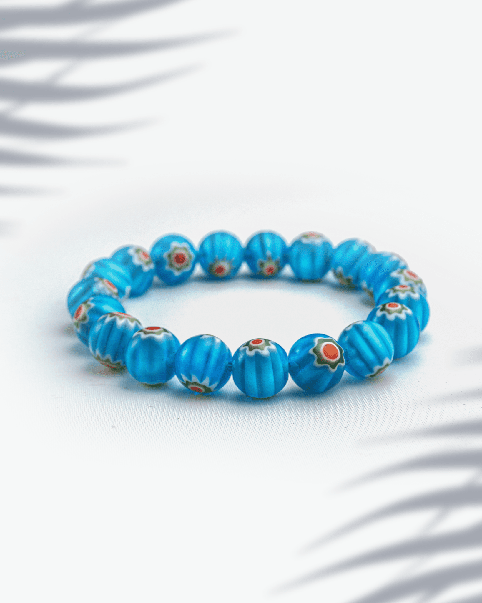 Sky Blue Millefiori Floral Glass Bracelet | Vibrant Murano Style Art Jewelry