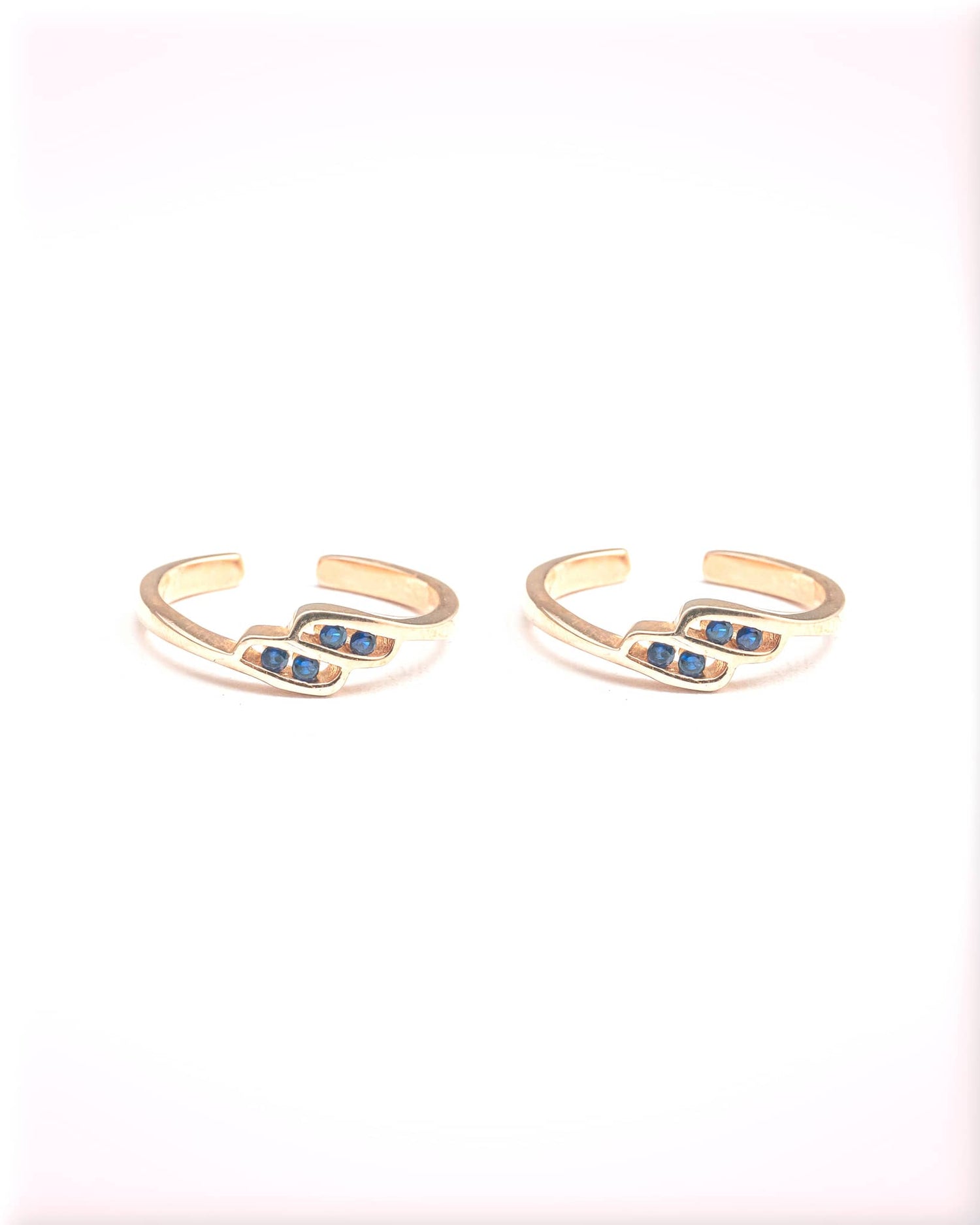 Gold Plated 92.5 Sterling Silver Toe Rings with Blue Stones | Modern Wave Bichhiya Pair