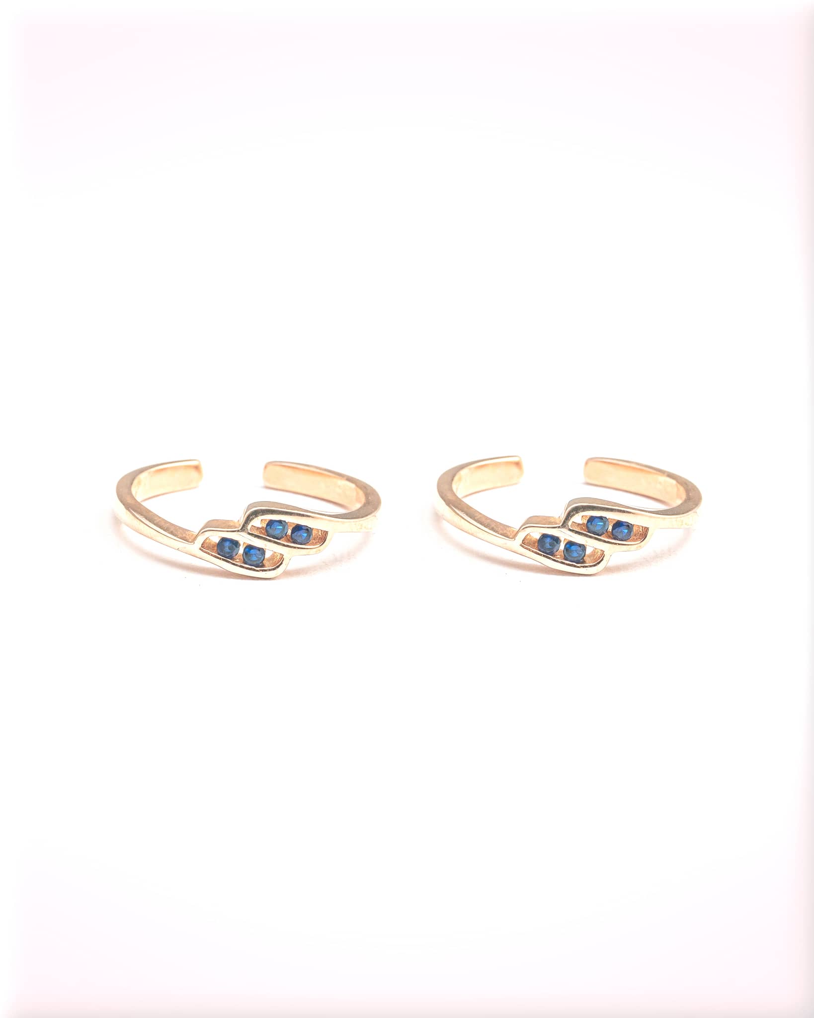 Gold Plated 92.5 Sterling Silver Toe Rings with Blue Stones | Modern Wave Bichhiya Pair