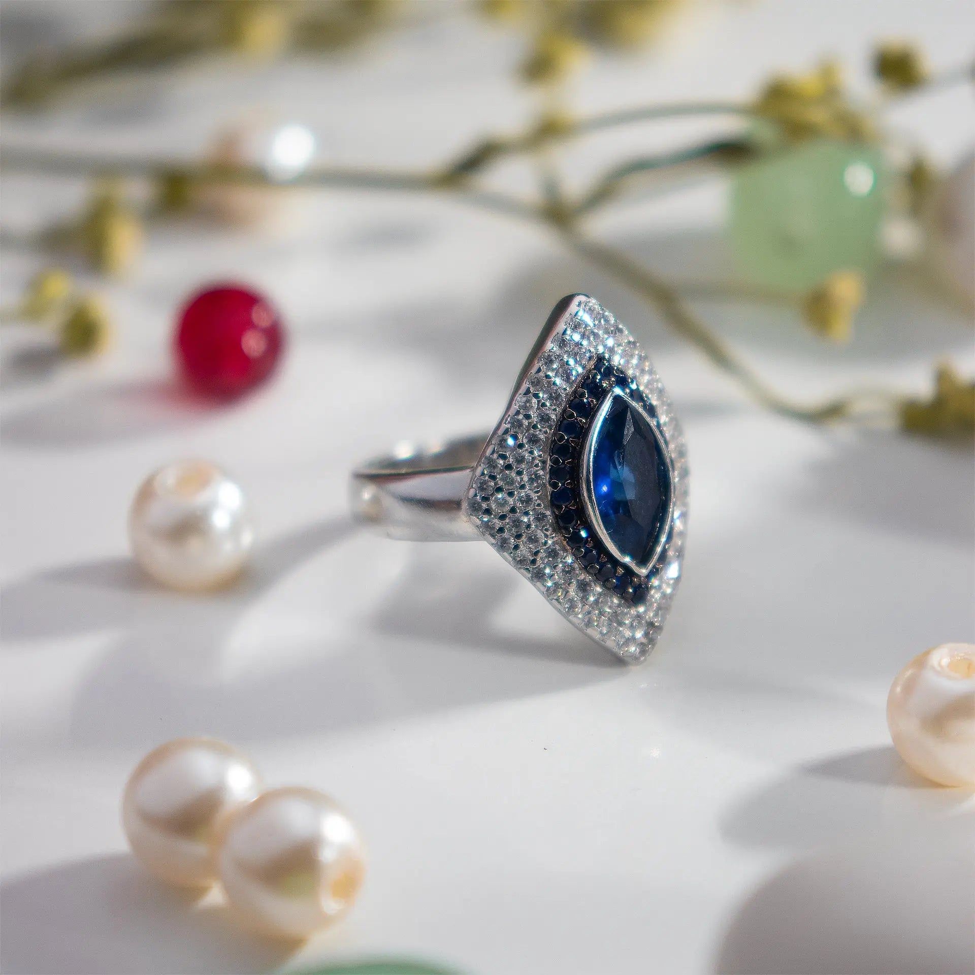 Silver Blue Stone with american diamond Hardik Jewels