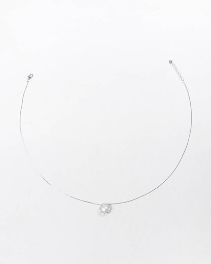 92.5 Sterling Silver Pearl &amp; American Diamond Geometric Halo Necklace | Modern AD Pendant
