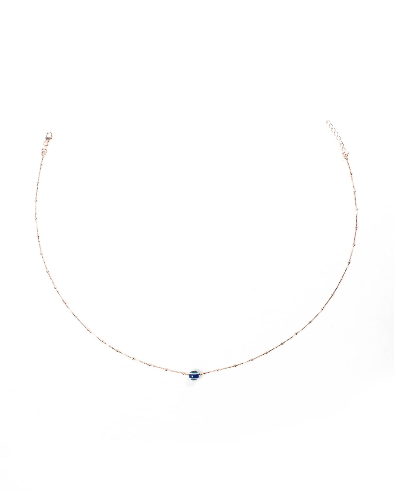 92.5 Sterling Silver Rose Gold Evil Eye Station Necklace | Blue Nazar Protection Charm