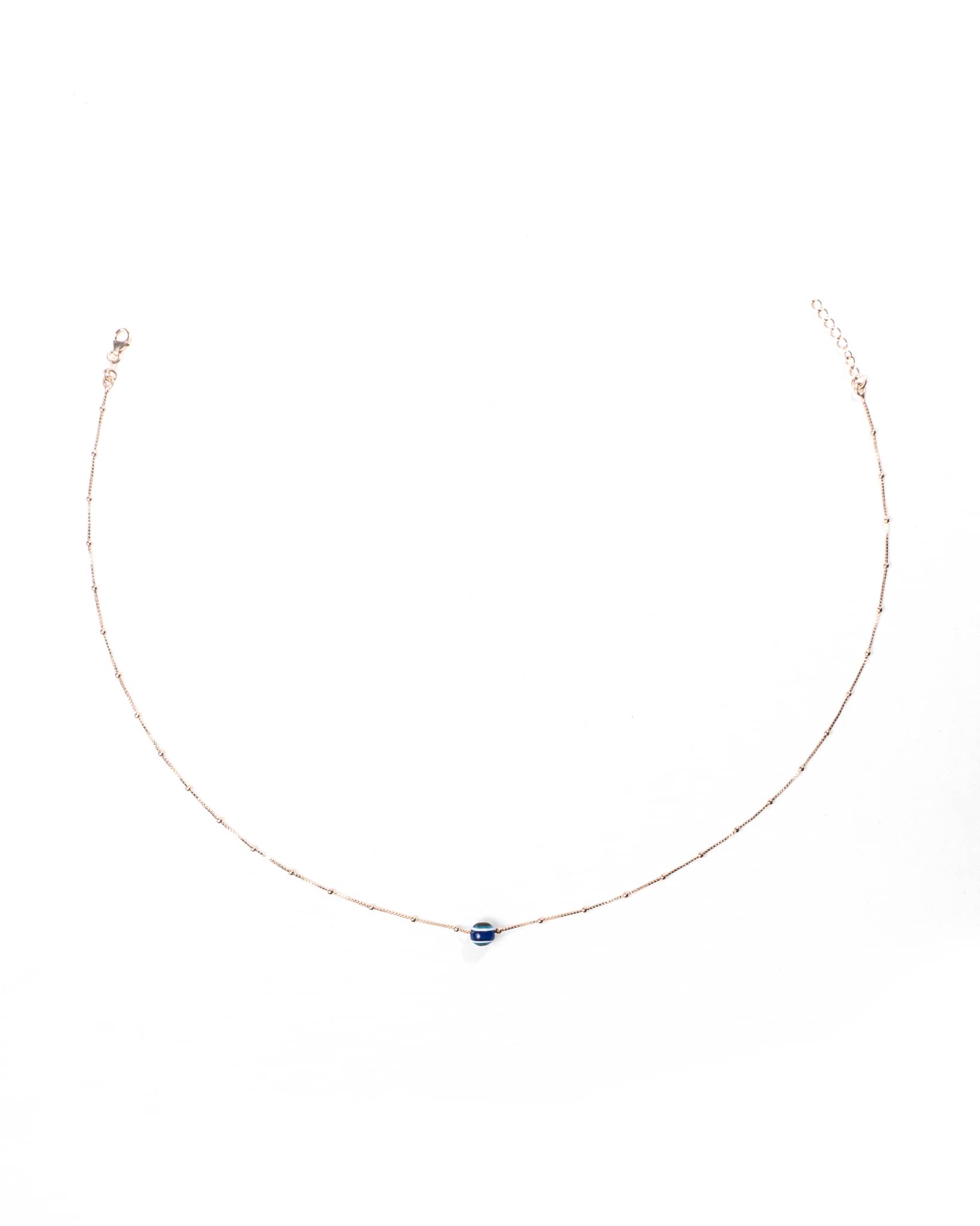 92.5 Sterling Silver Rose Gold Evil Eye Station Necklace | Blue Nazar Protection Charm