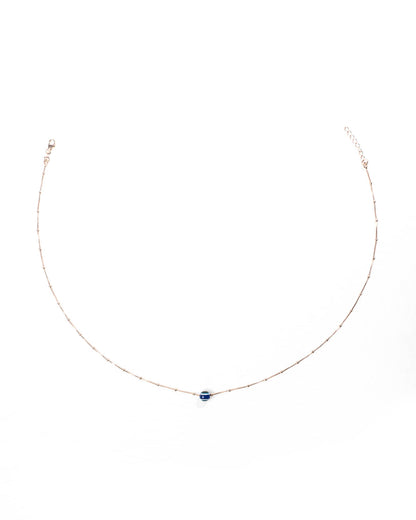 92.5 Sterling Silver Rose Gold Evil Eye Station Necklace | Blue Nazar Protection Charm