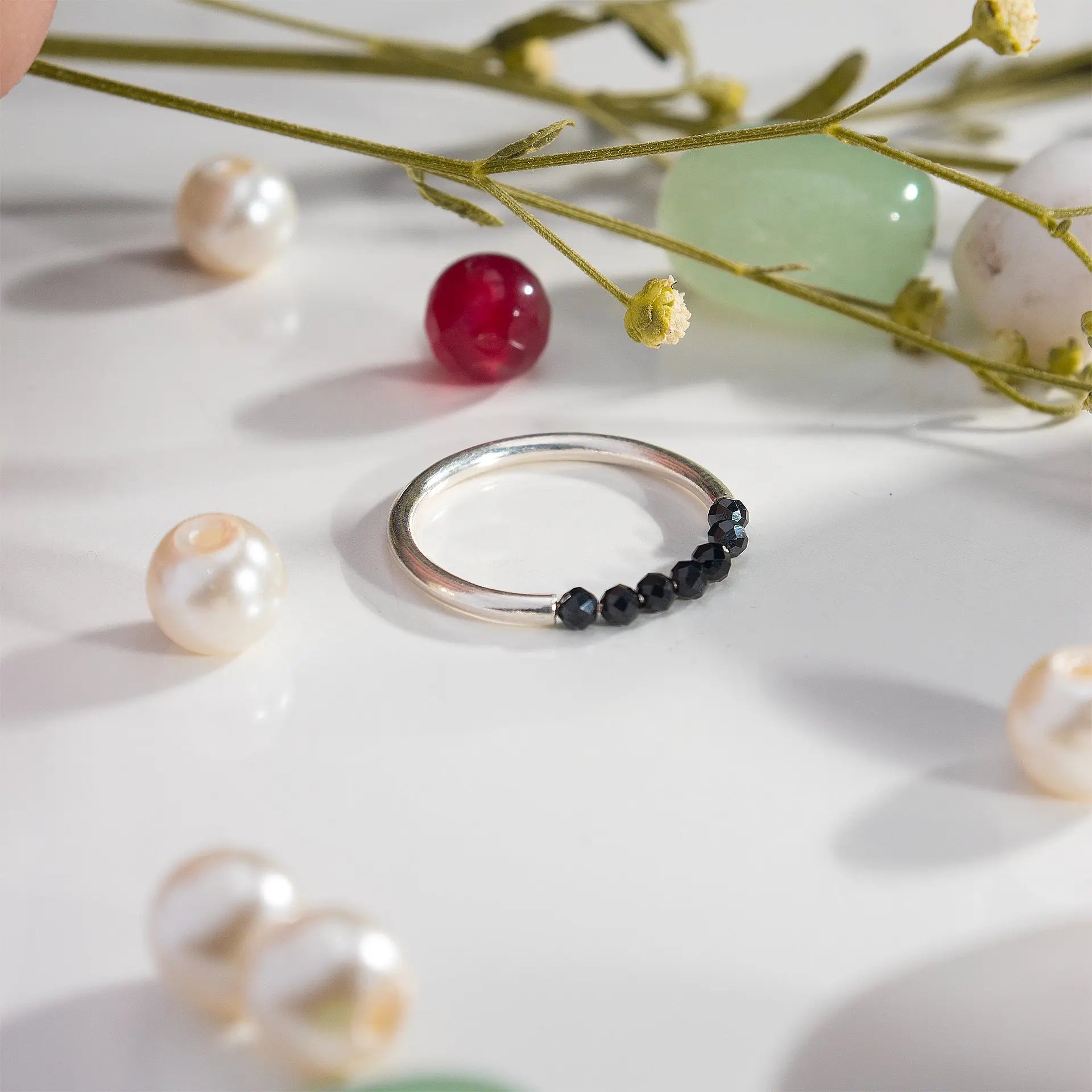 Buy Natural Black Onyx Half Infinity Ring in Sterling Silver Hardik Jewels