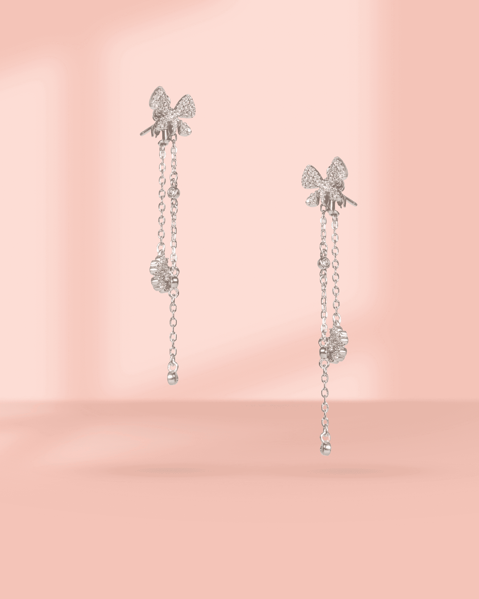 92.5 Sterling Silver Intertwined Loop Double Pearl Drop Earrings | CZ Diamond Dangle Earrings