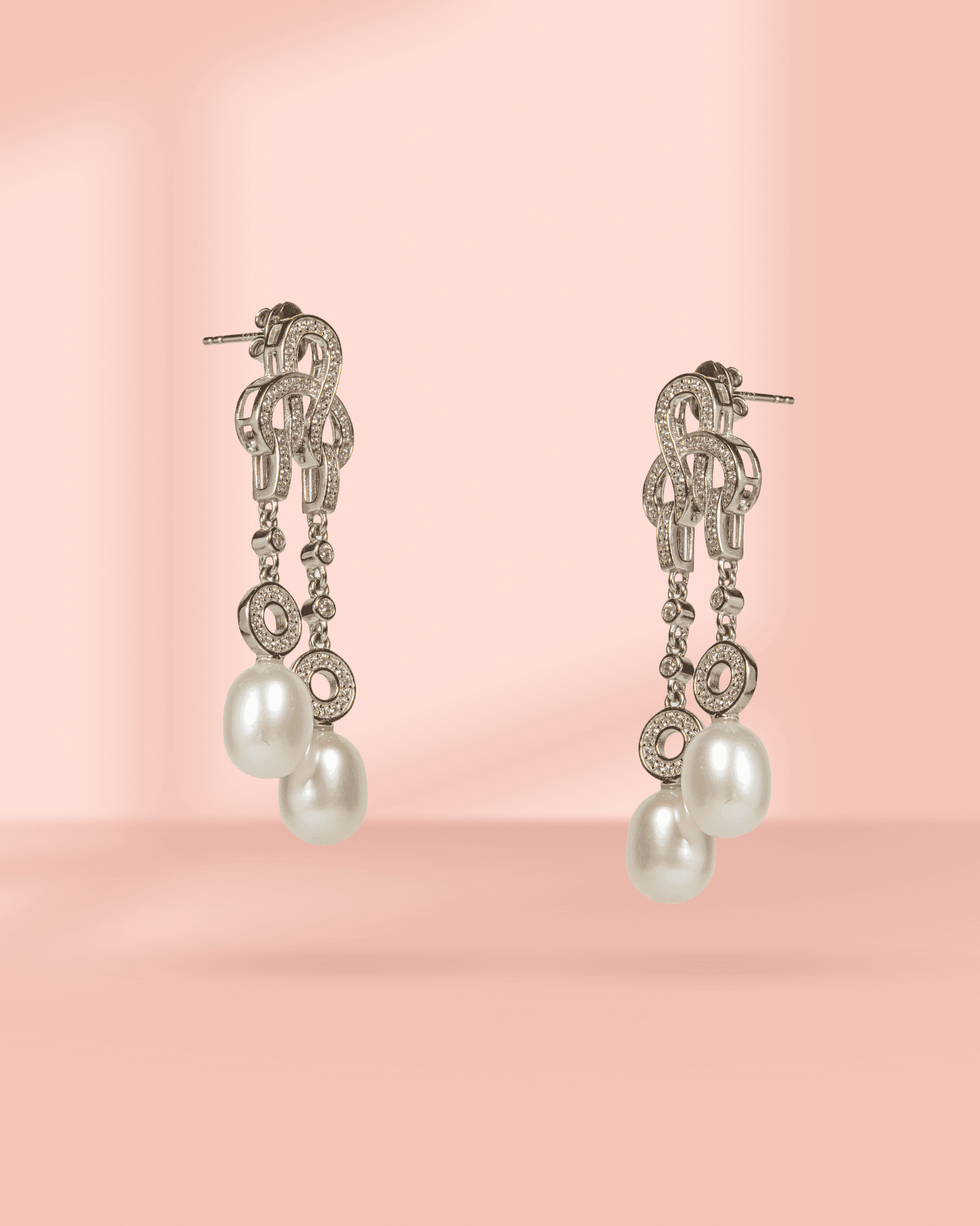 92.5 Sterling Silver Pearl Halo Stud Earrings with Screw Back | CZ Diamond Button Tops