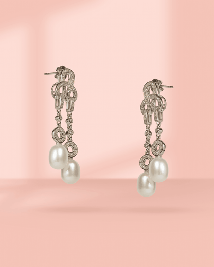 92.5 Sterling Silver Pearl Halo Stud Earrings with Screw Back | CZ Diamond Button Tops