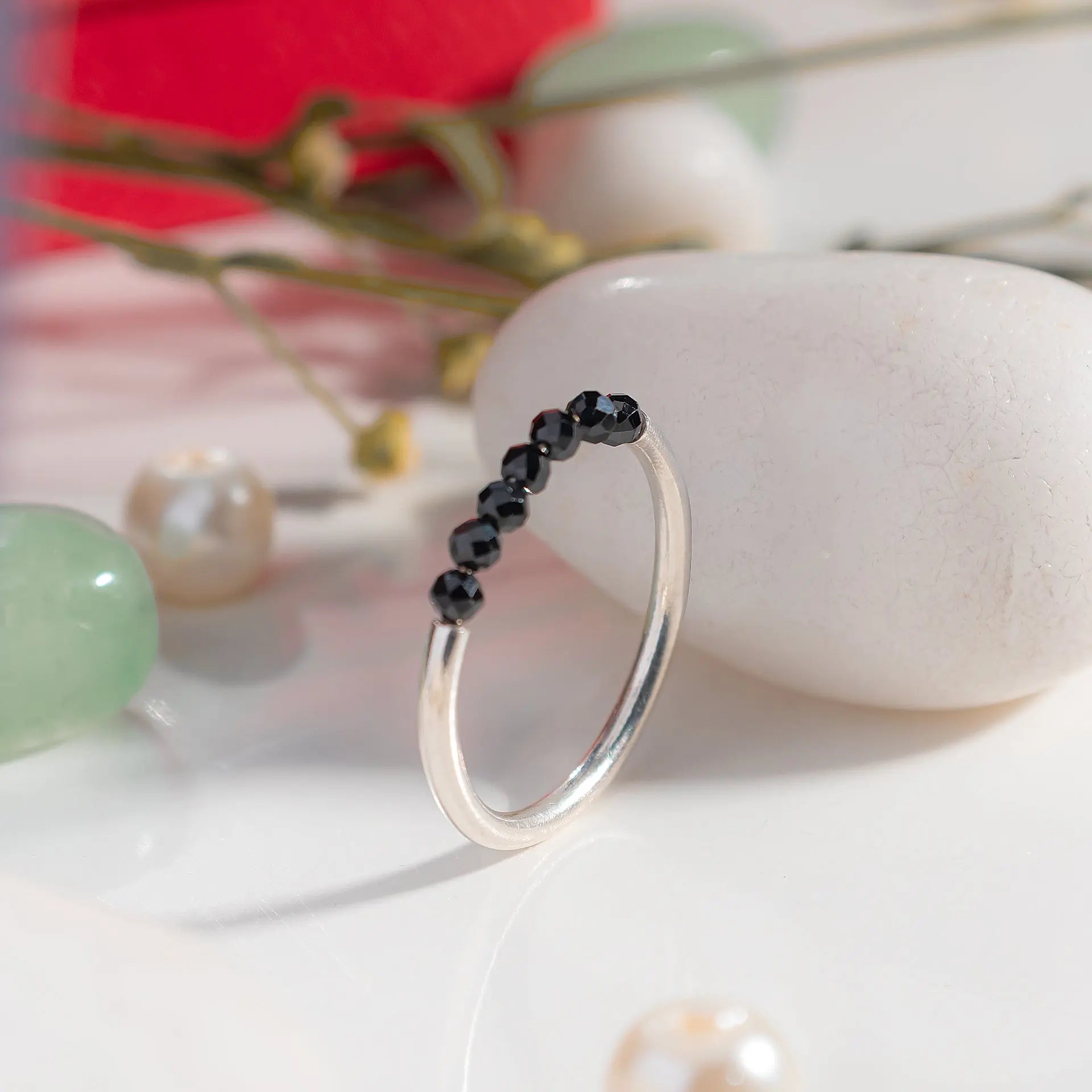 Buy Natural Black Onyx Half Infinity Ring in Sterling Silver Hardik Jewels
