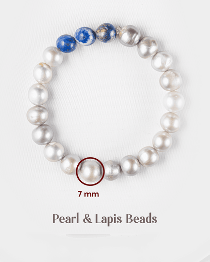 Natural Lapis Lazuli &amp; Pearl Mix Bracelet | Wisdom &amp; Purity Wristlet